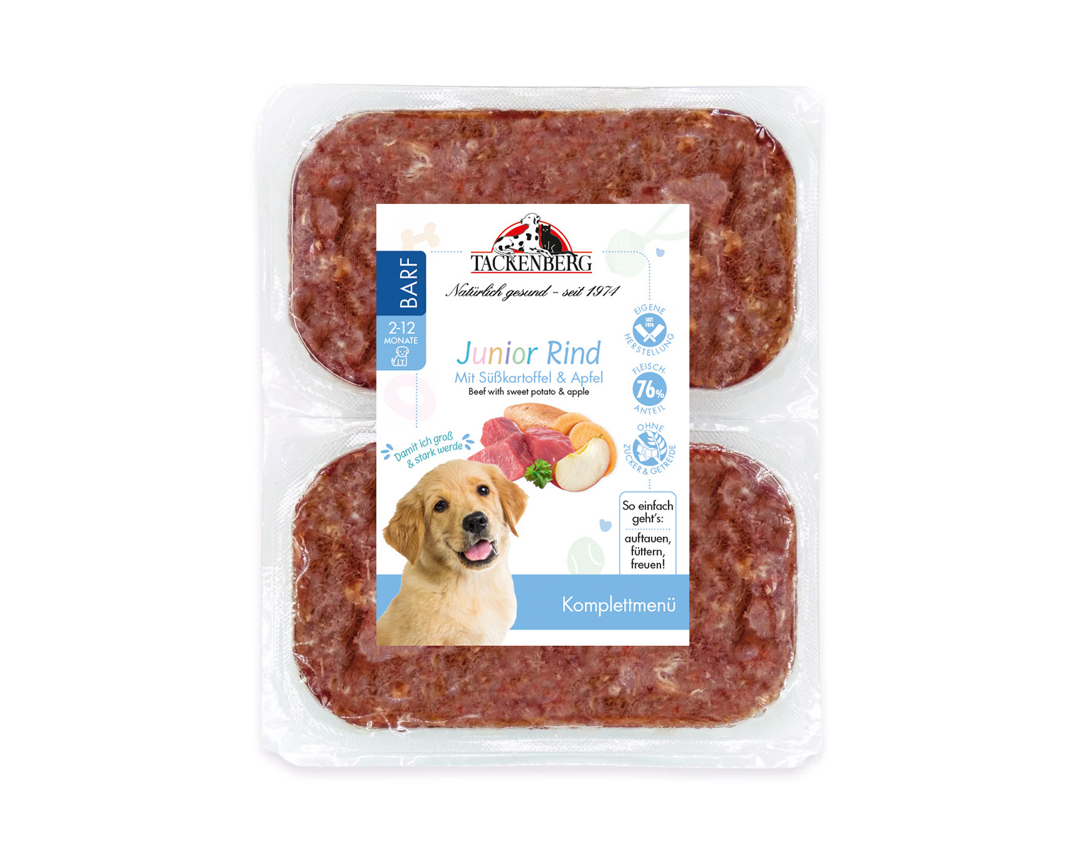 BARF Welpenmenü vom Rind mit Süßkartoffeln & Apfel