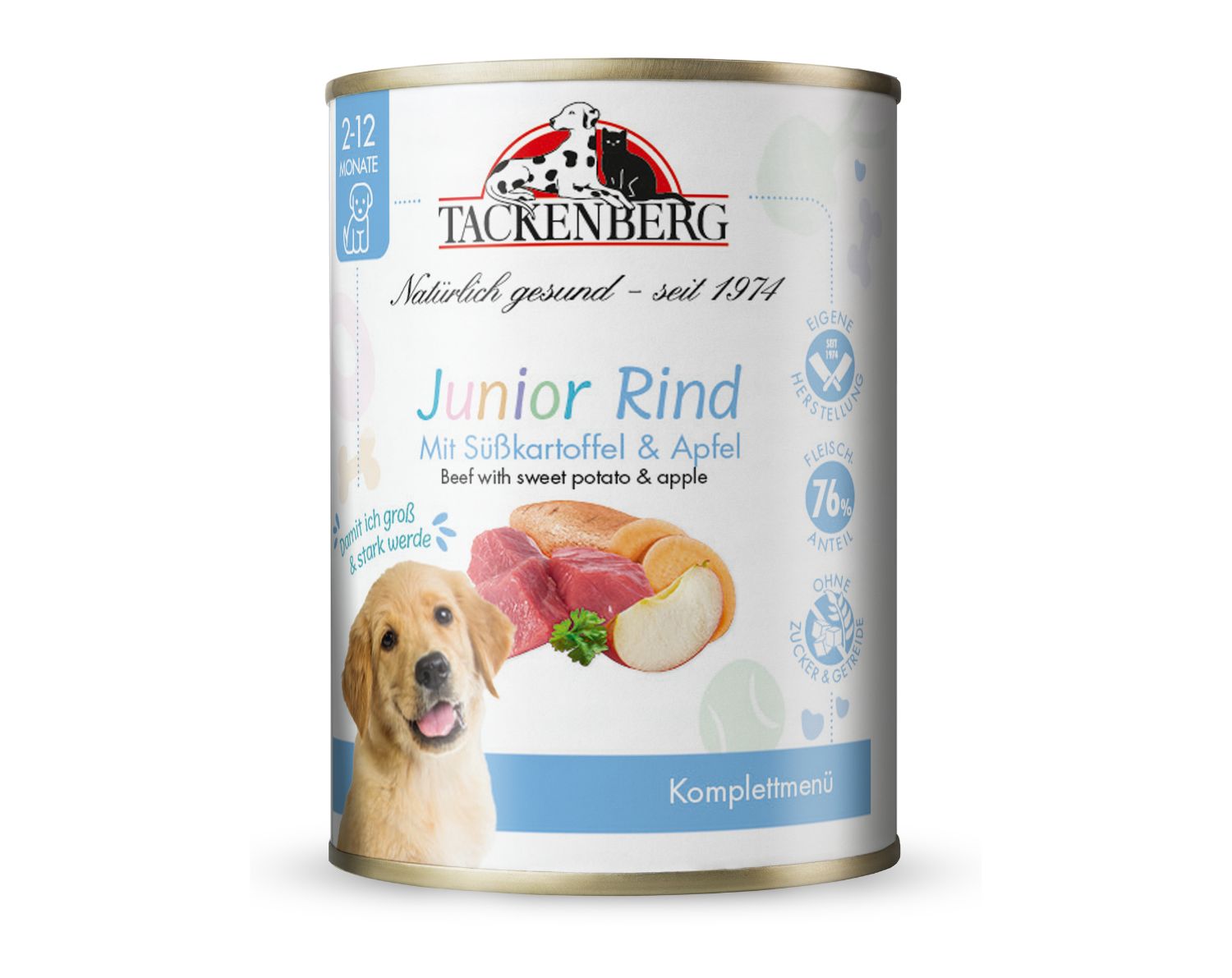 Nassfuttermenü für Welpen vom Rind mit Süßkartoffeln & Apfel